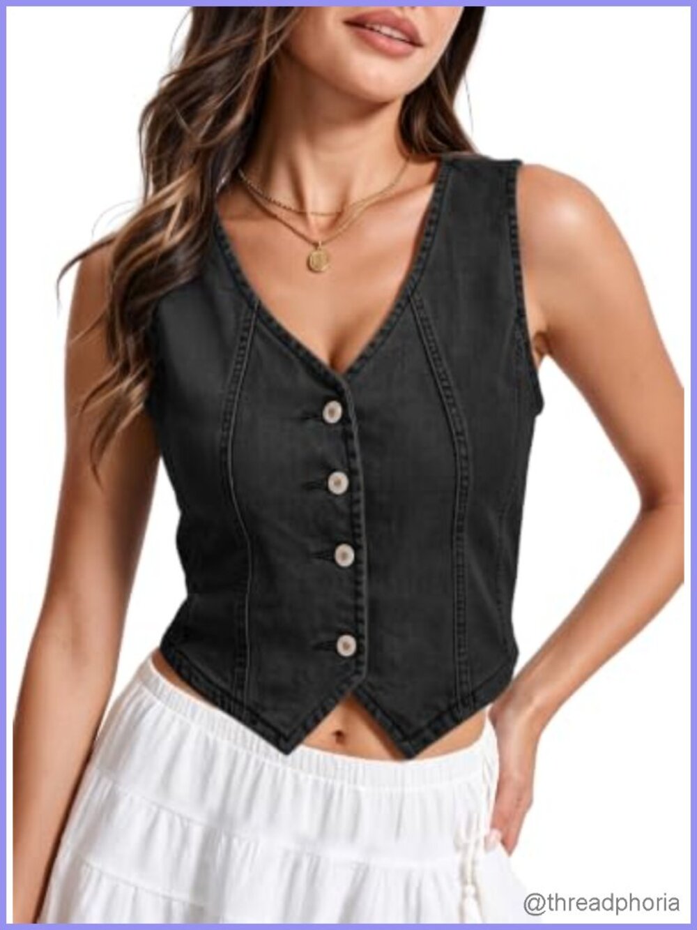 Women's Cropped Denim Vest, Western Country Waistcoat, Button Down, Sleeveless,